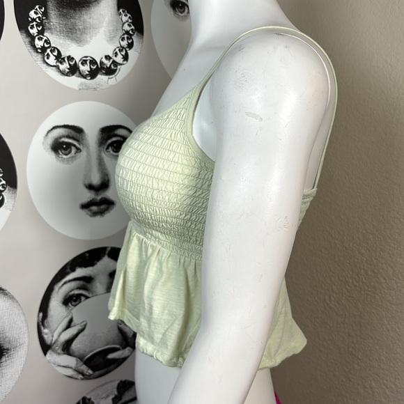 Me To We Light Green Cotton Ruched Cropped Tank Top, Sz S - Picture 4 of 10